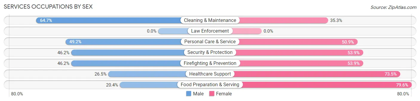 Services Occupations by Sex in Zip Code 60523