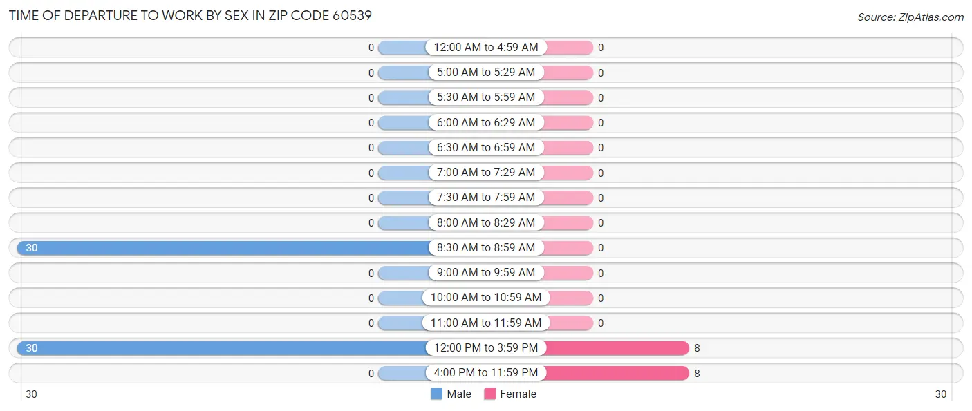 Time of Departure to Work by Sex in Zip Code 60539