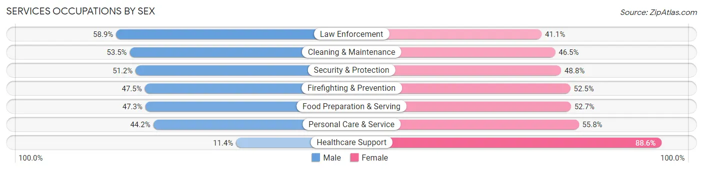 Services Occupations by Sex in Zip Code 60620