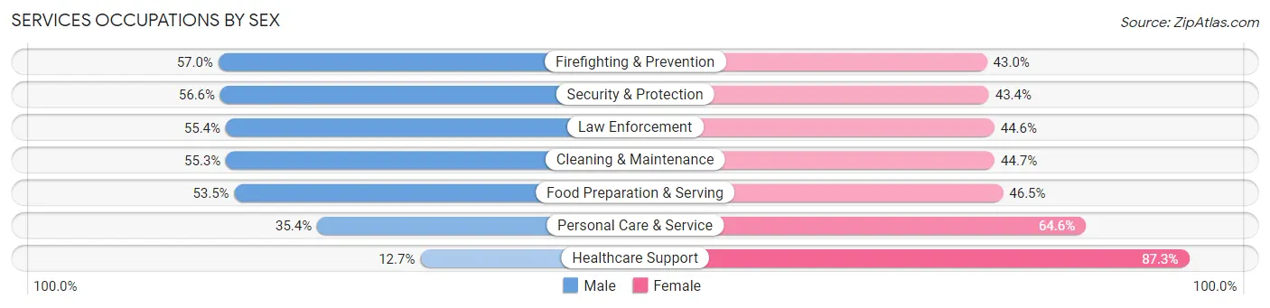 Services Occupations by Sex in Zip Code 60628