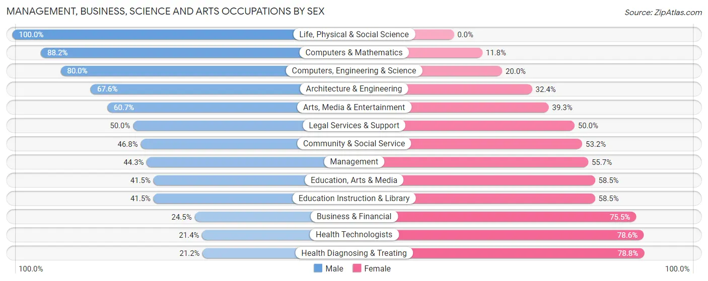 Management, Business, Science and Arts Occupations by Sex in Zip Code 60804