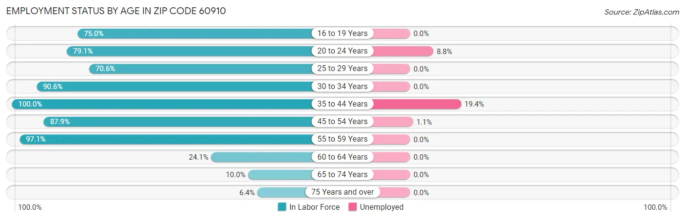 Employment Status by Age in Zip Code 60910
