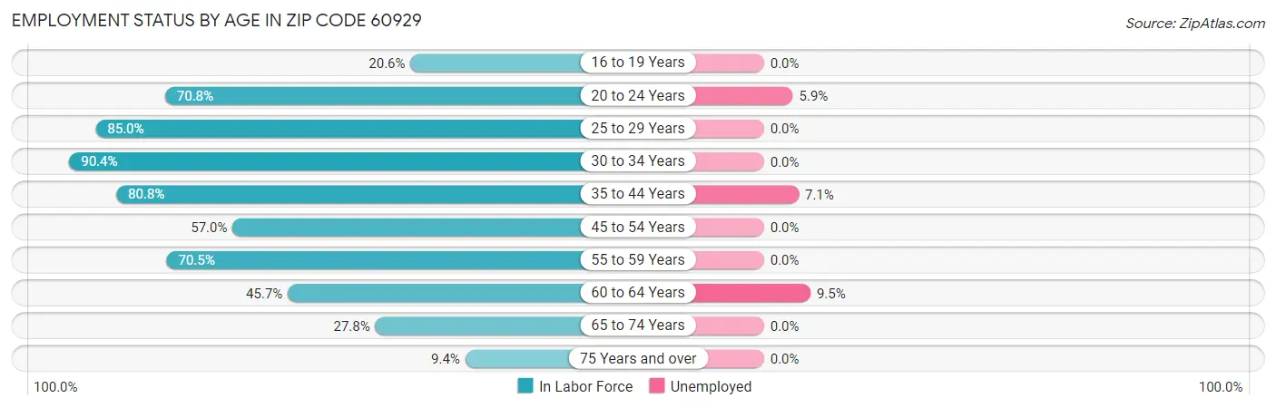 Employment Status by Age in Zip Code 60929