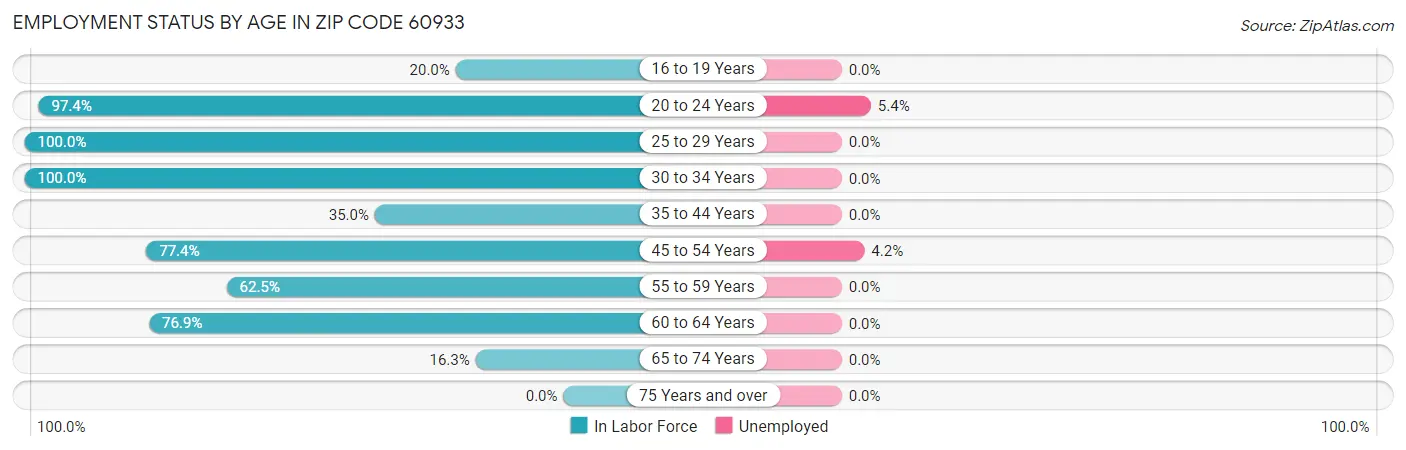 Employment Status by Age in Zip Code 60933