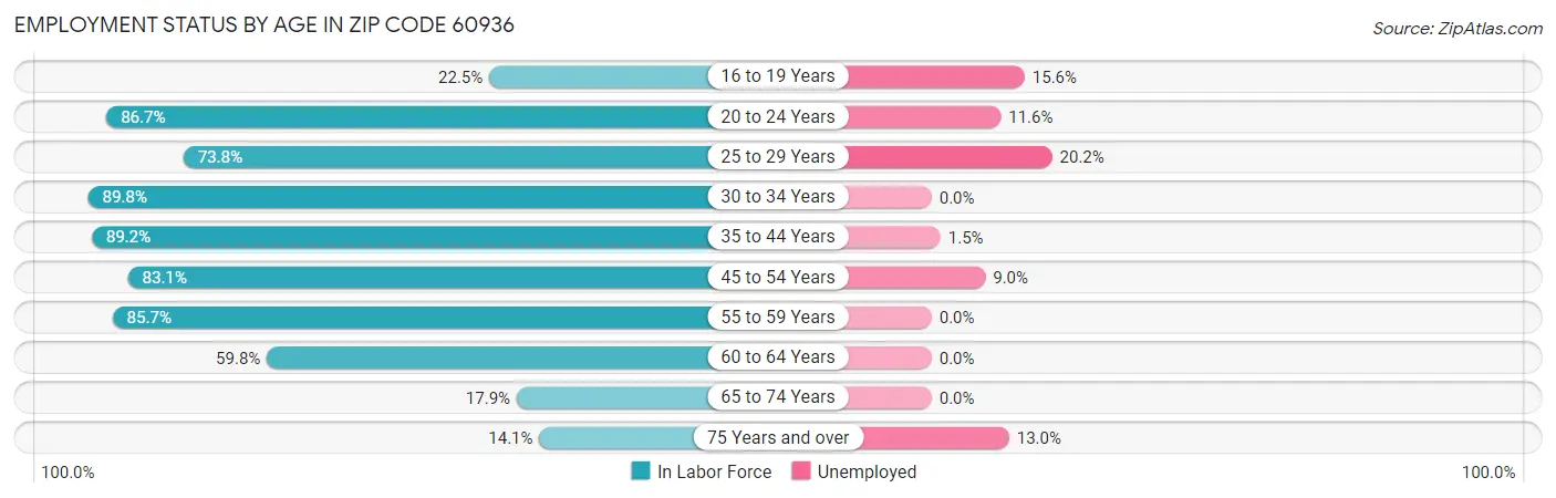 Employment Status by Age in Zip Code 60936