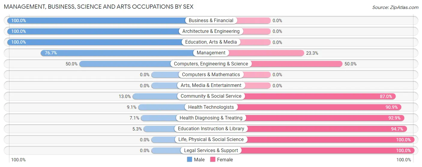 Management, Business, Science and Arts Occupations by Sex in Zip Code 60951
