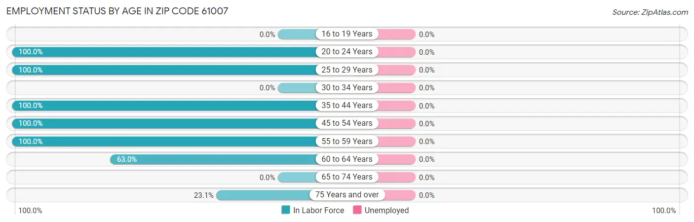 Employment Status by Age in Zip Code 61007