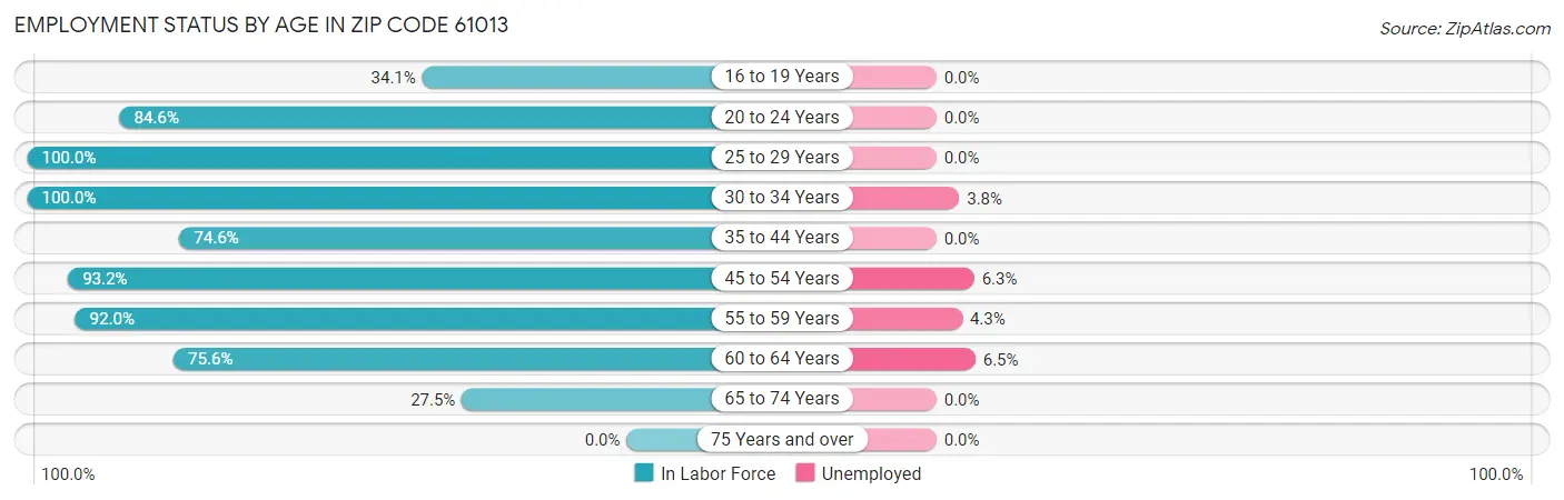 Employment Status by Age in Zip Code 61013
