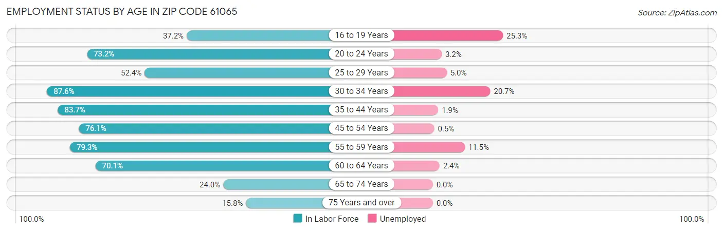 Employment Status by Age in Zip Code 61065