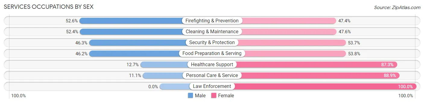 Services Occupations by Sex in Zip Code 61102