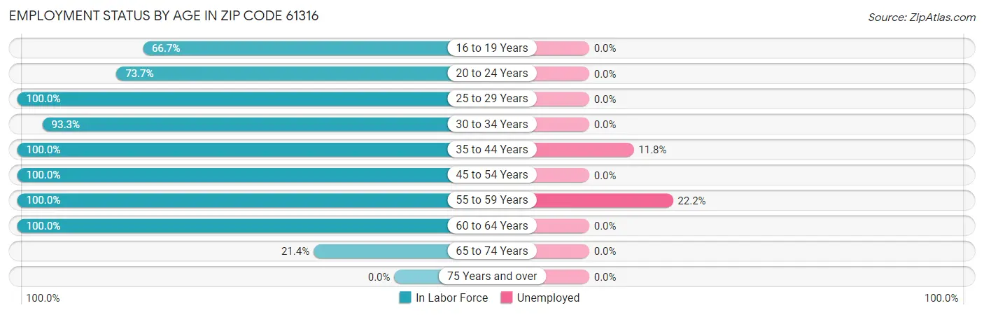 Employment Status by Age in Zip Code 61316