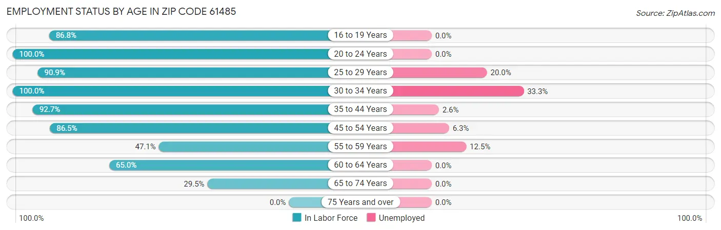 Employment Status by Age in Zip Code 61485