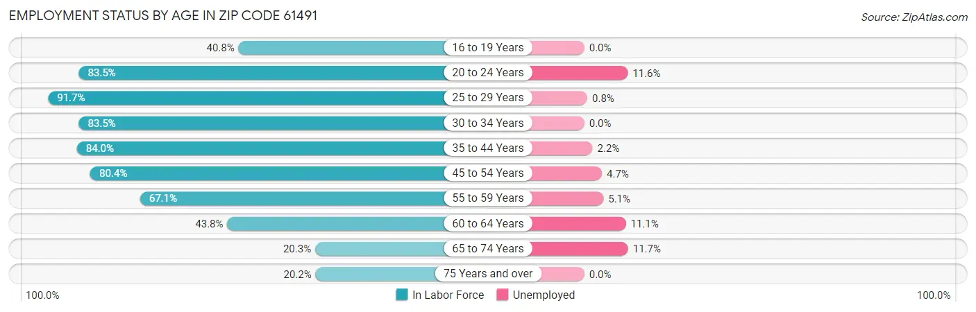Employment Status by Age in Zip Code 61491