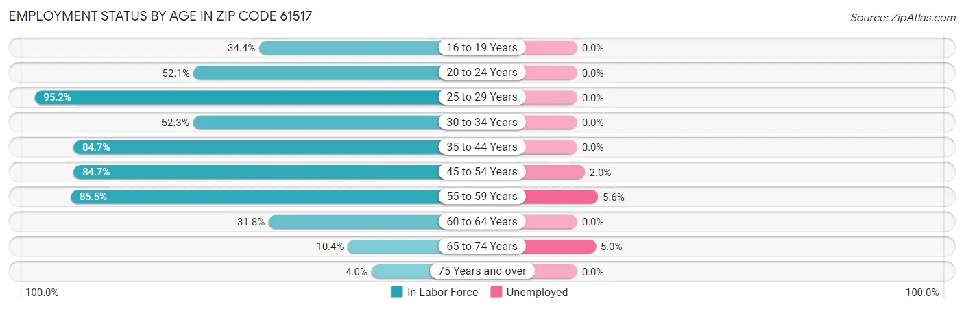 Employment Status by Age in Zip Code 61517