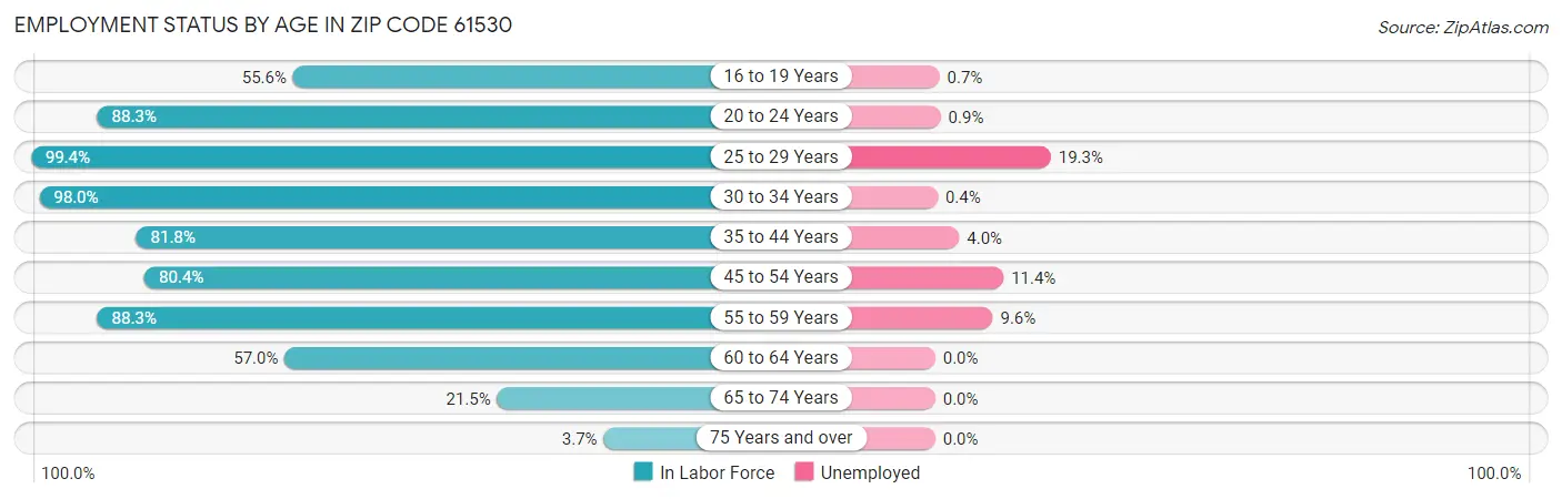 Employment Status by Age in Zip Code 61530