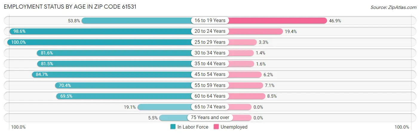 Employment Status by Age in Zip Code 61531