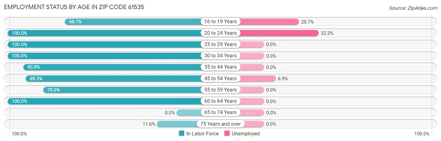 Employment Status by Age in Zip Code 61535