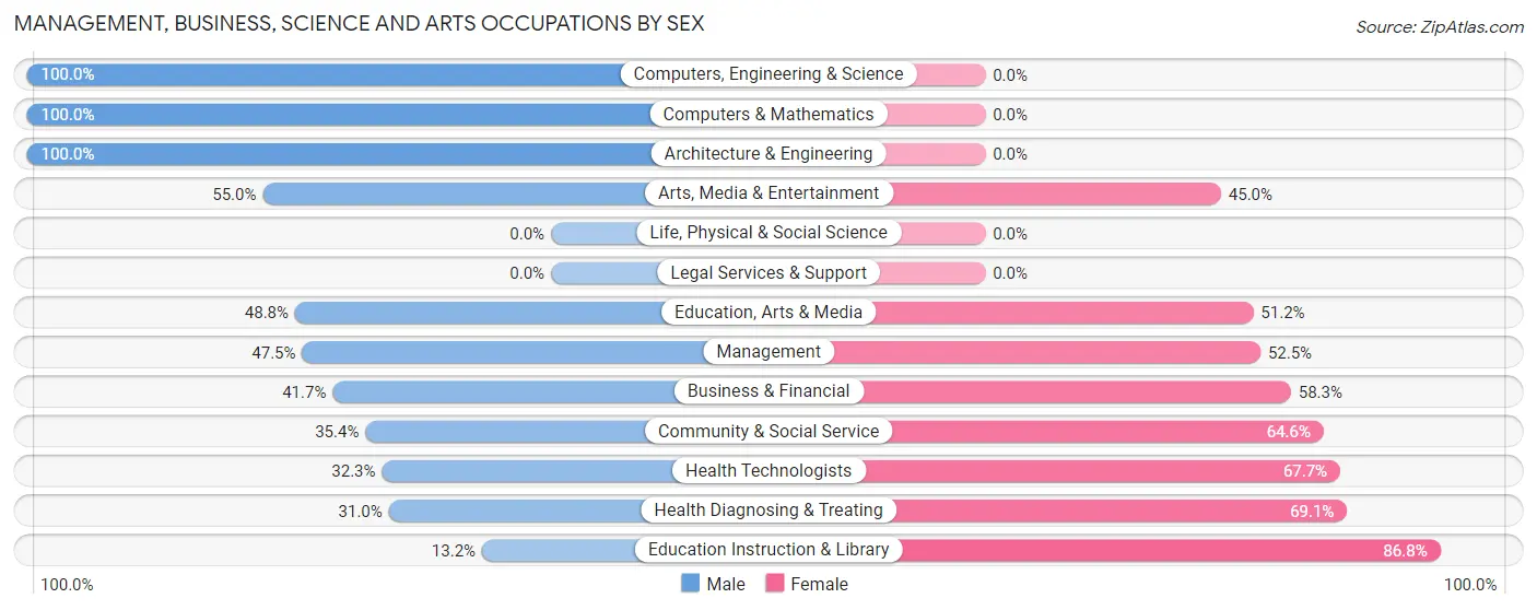 Management, Business, Science and Arts Occupations by Sex in Zip Code 61605