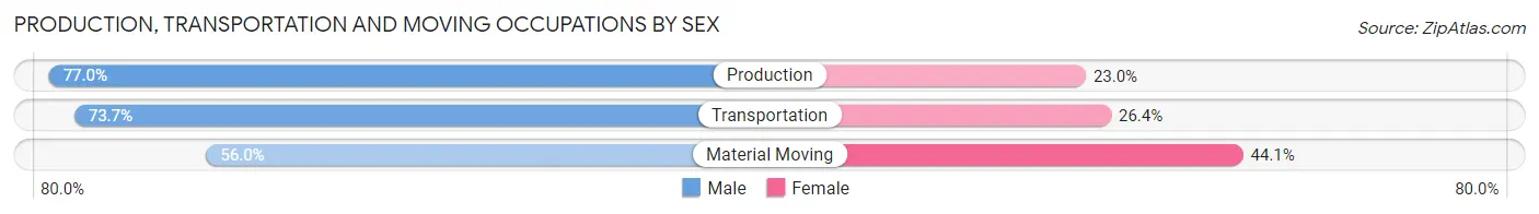 Production, Transportation and Moving Occupations by Sex in Zip Code 61605