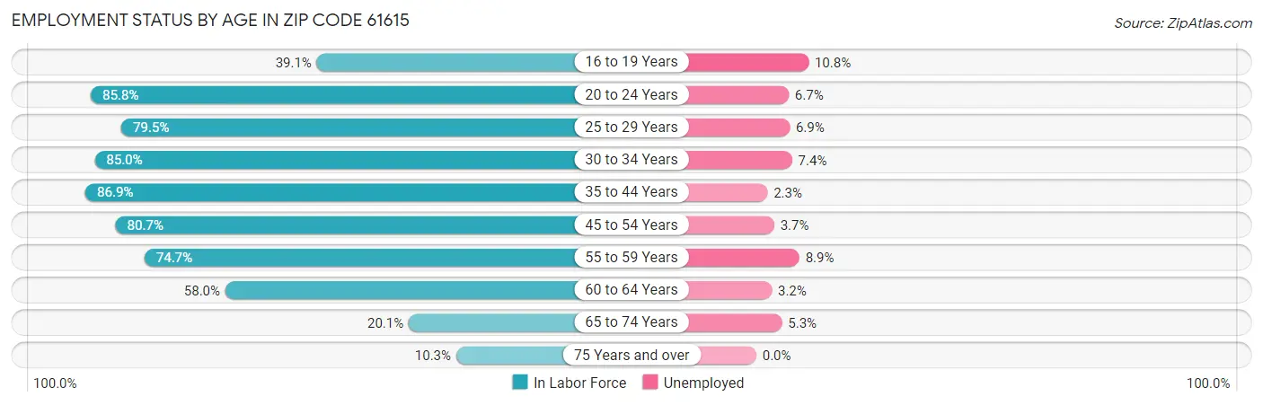 Employment Status by Age in Zip Code 61615