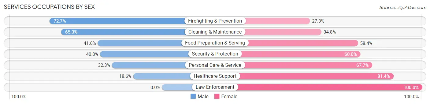 Services Occupations by Sex in Zip Code 61802
