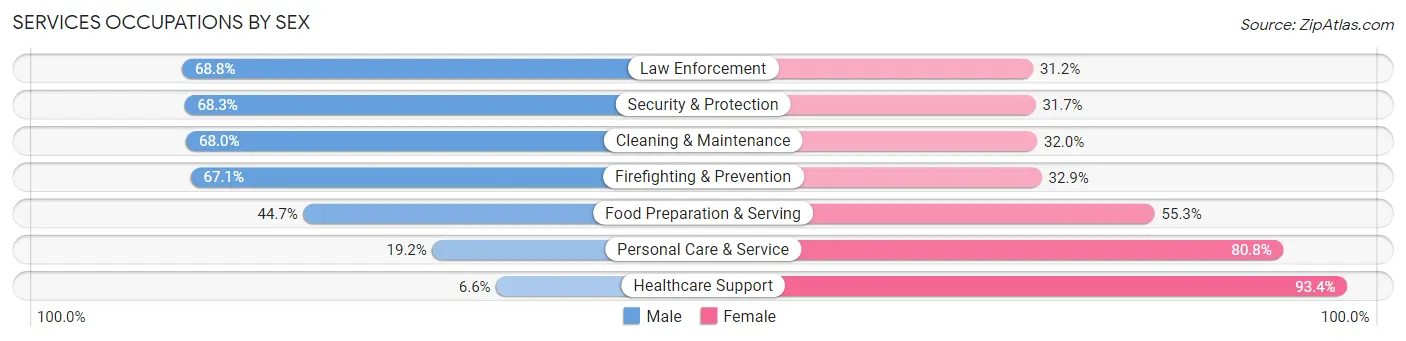 Services Occupations by Sex in Zip Code 61832
