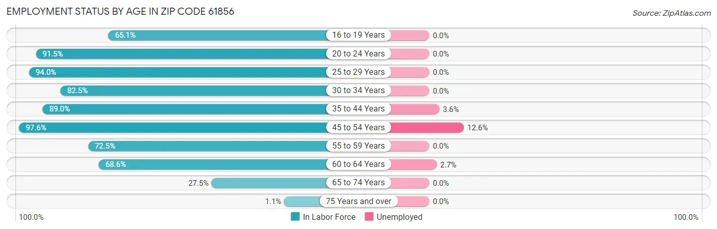 Employment Status by Age in Zip Code 61856