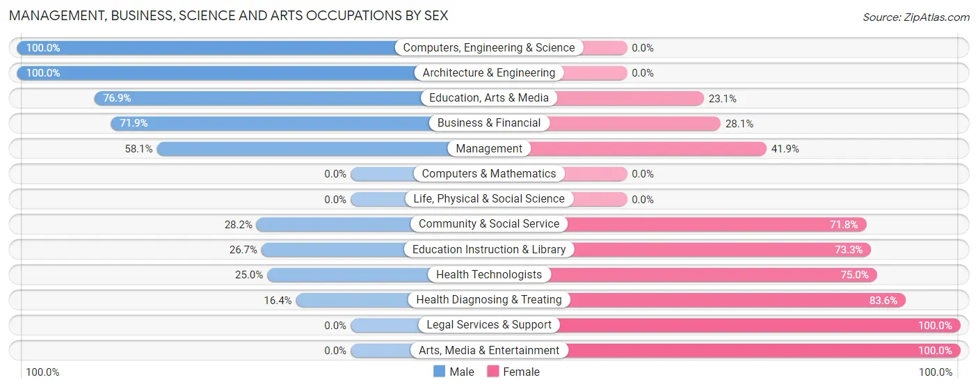 Management, Business, Science and Arts Occupations by Sex in Zip Code 61858