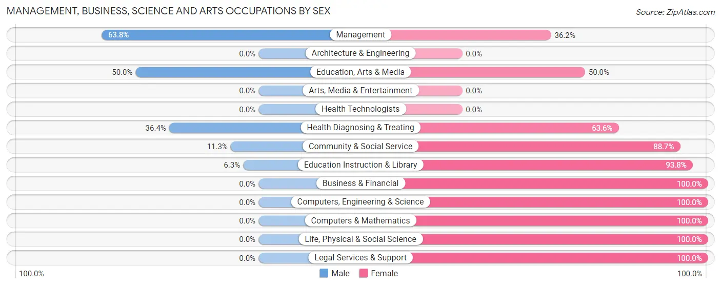 Management, Business, Science and Arts Occupations by Sex in Zip Code 61942