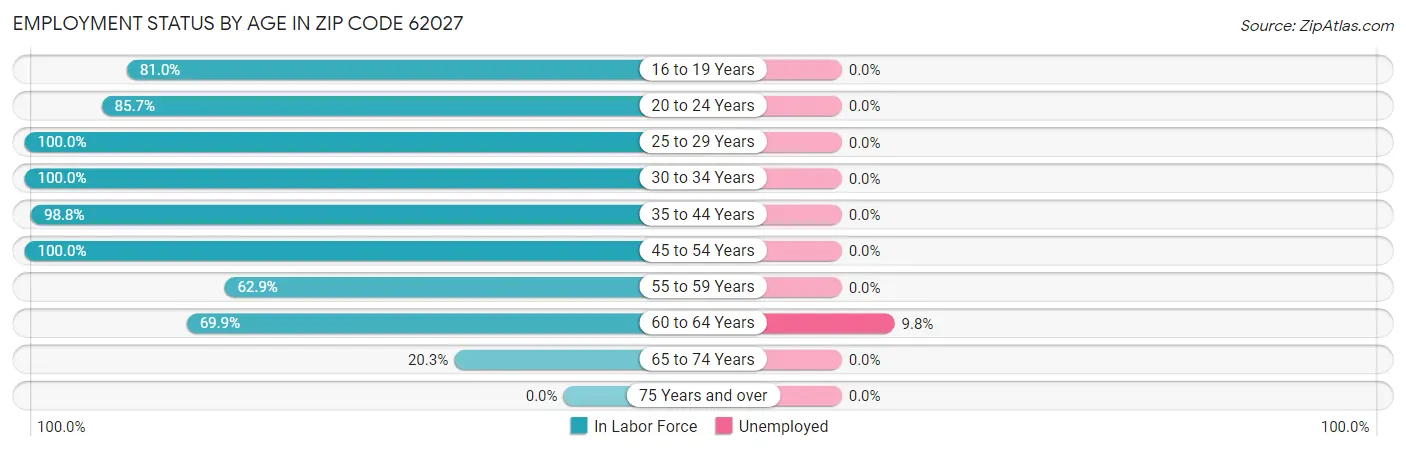 Employment Status by Age in Zip Code 62027