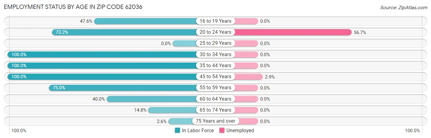 Employment Status by Age in Zip Code 62036