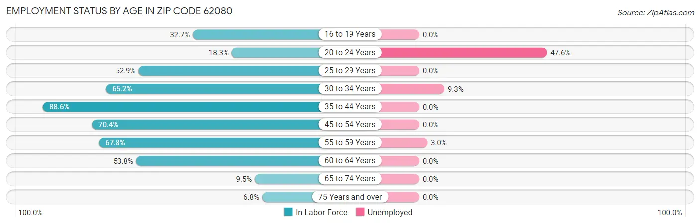 Employment Status by Age in Zip Code 62080
