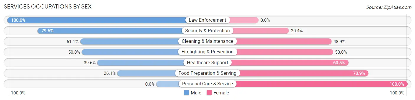 Services Occupations by Sex in Zip Code 62249
