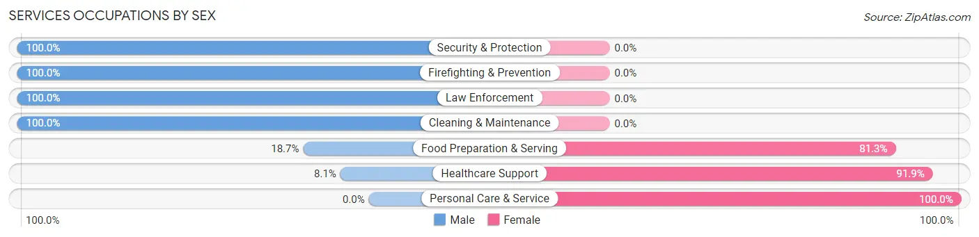 Services Occupations by Sex in Zip Code 62295