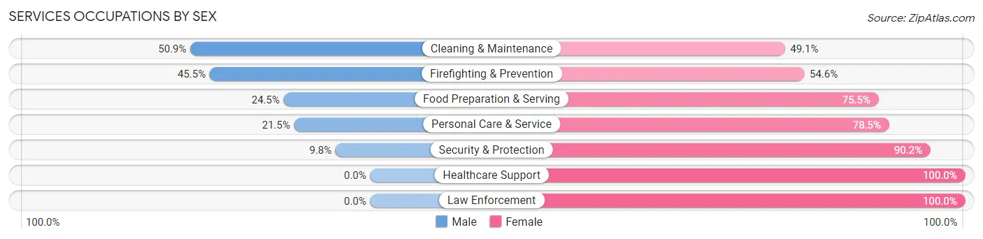 Services Occupations by Sex in Zip Code 62411