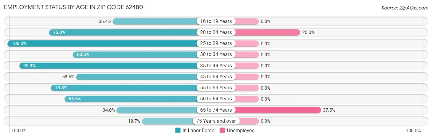 Employment Status by Age in Zip Code 62480