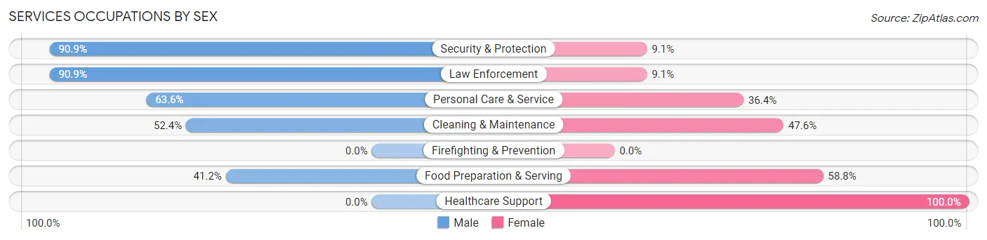 Services Occupations by Sex in Zip Code 62824
