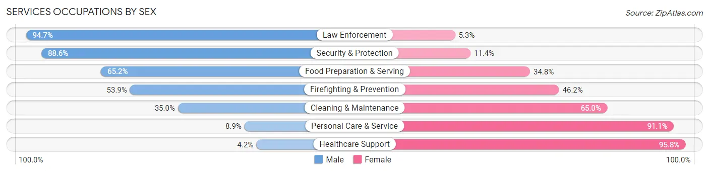 Services Occupations by Sex in Zip Code 62832
