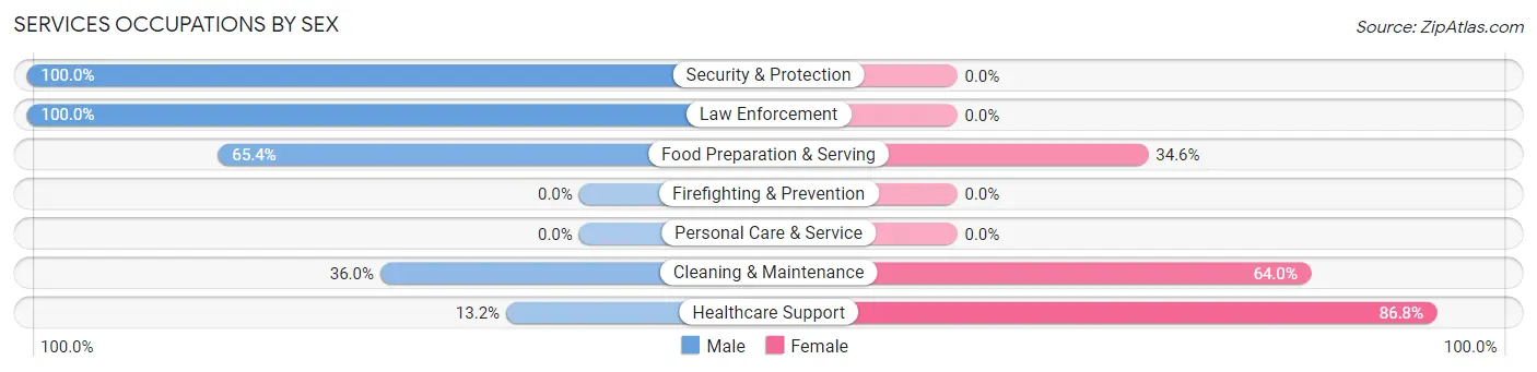 Services Occupations by Sex in Zip Code 62849