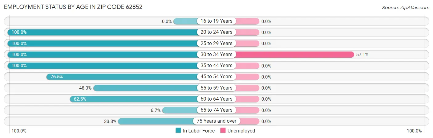 Employment Status by Age in Zip Code 62852