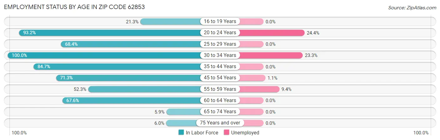 Employment Status by Age in Zip Code 62853
