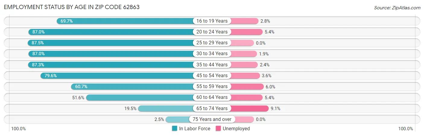 Employment Status by Age in Zip Code 62863