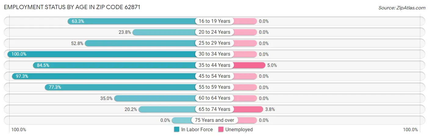 Employment Status by Age in Zip Code 62871