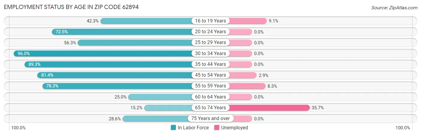 Employment Status by Age in Zip Code 62894