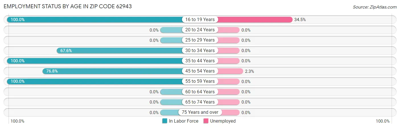 Employment Status by Age in Zip Code 62943