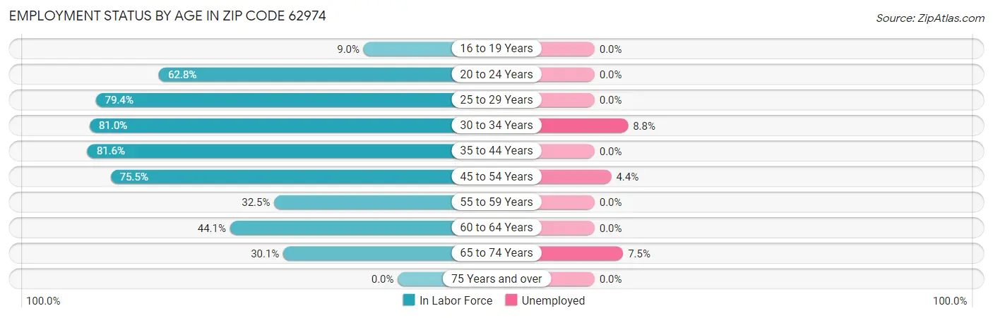 Employment Status by Age in Zip Code 62974