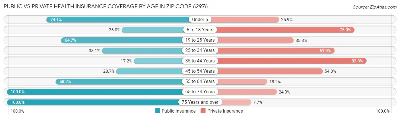 Public vs Private Health Insurance Coverage by Age in Zip Code 62976
