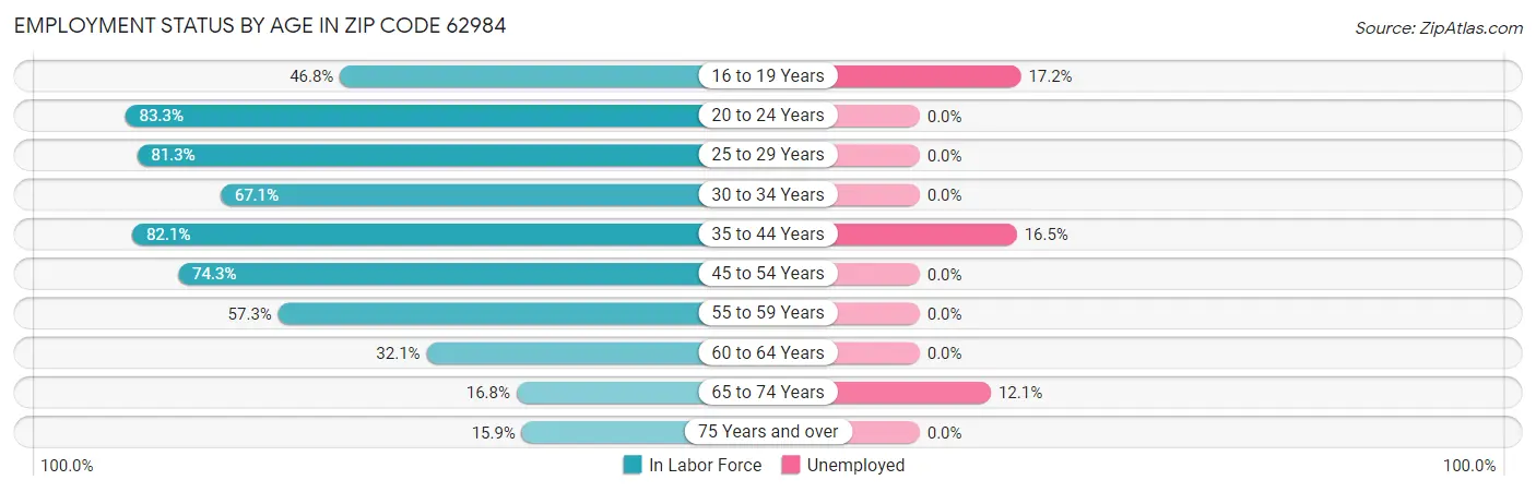 Employment Status by Age in Zip Code 62984