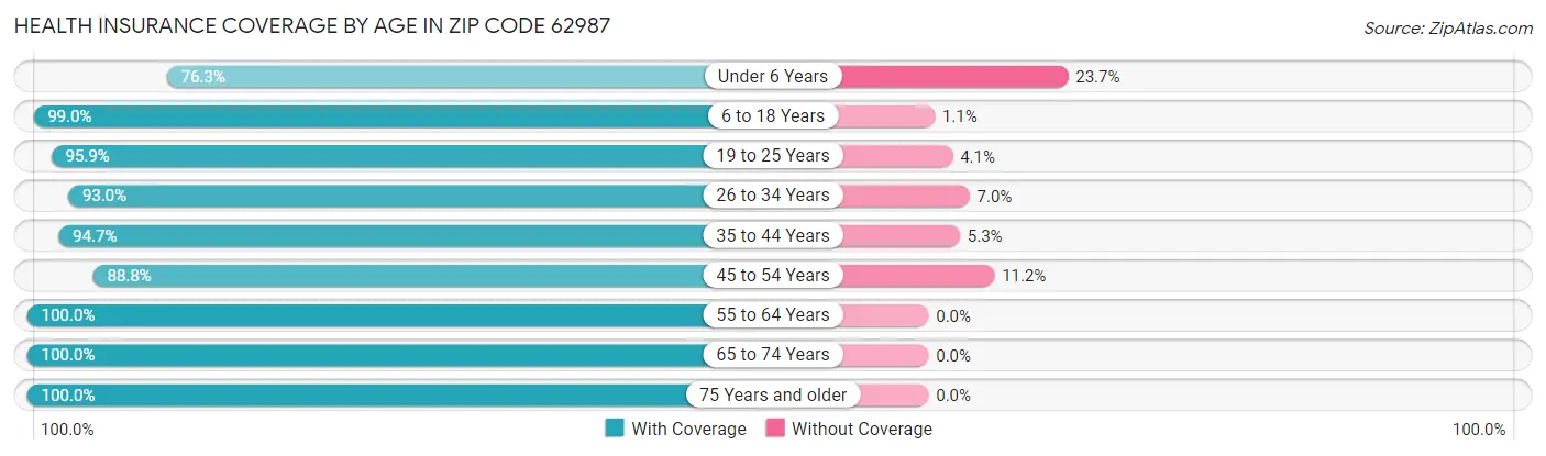 Health Insurance Coverage by Age in Zip Code 62987