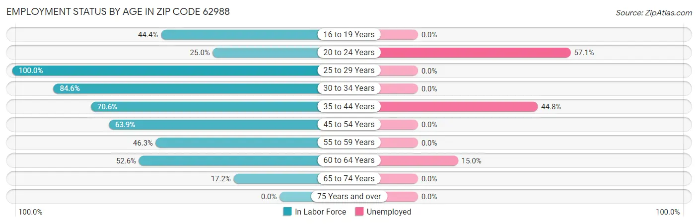 Employment Status by Age in Zip Code 62988